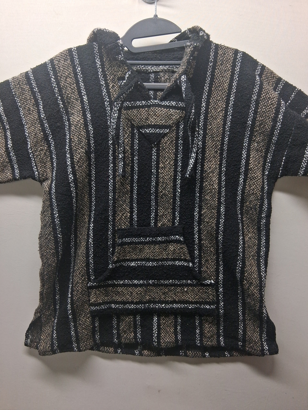 Striped Baja Pullover Hoodie Hippie AKA-Drug Rug in Black and Brown